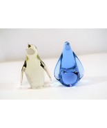 Art Glass Penguin Figurines Clear Blue Hand Blown 4&quot; Italian Style Paper... - £30.43 GBP