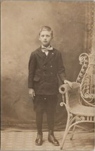 Sweet Boy Wearing Suit Bow Tie Albert Grote Studio Photo RPPC Postcard B21 - $6.95