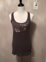 Pre-owned Zara Collection Gray Ribbed Tank Top Nailhead Assymetrical Design Sz M - £15.57 GBP