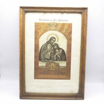 Orné Premier Communion Document avec Or Paillette Encadré Antique 1911 - £156.71 GBP