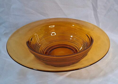 Primary image for Vintage Unbranded Amber Glass 12 Inch Bowl With 2 Inch Wide Flat Edges