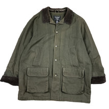 VTG Eddie Bauer Chore Barn Coat Field Jacket Faded Green Corduroy Collar Trim XL - £27.17 GBP
