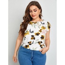 SHEIN Plus Batwing Sleeve Botanical Print Top Shirt Size 4XL - £9.85 GBP