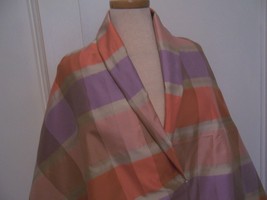 2yds BP#56 Pink Lavender Orange Beige Silk Tafetta Plaid 2.75&quot; X 3&quot; Blocks Dress - £53.11 GBP