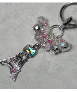 Eiffel Tower Paris Keychain Crystal Beaded Handmade Split Key Ring Pink New - $19.79