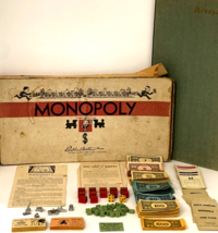 Vintage 1940&#39;s White Box #9 Monopoly Board Game Wooden Grand Hotels Meta... - $59.39