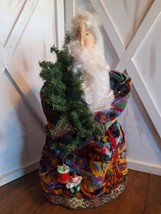 VTG Primitive Santa Claus w/Stand Rustic 18&quot; Multi-colored Velvet Robe  - £23.28 GBP