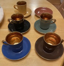 Vintage MCM Figgjo Flint Norway Espresso Demitasse Cup Saucer Set Colorful Gold - $82.28