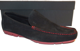 Hugo Boss Men&#39;s Black Loafer Suede Red Lining  Real Rubber Shoes Size US 12.5 - £132.83 GBP
