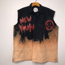 Death-To-Tennis Shirt Vest M Black Thrash Bleach Ombre Paint Punk Goth Button  - £18.10 GBP