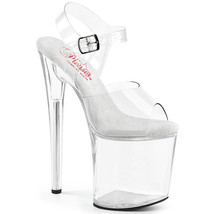 PLEASER 8&quot; Heel Women&#39;s  Clear Platform Ankle Strap Sandal  NAU808/C/M - £46.30 GBP