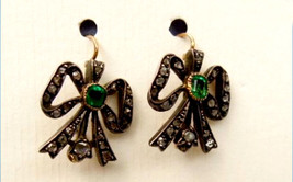 Victorian 0.88ct Rose Cut Diamond Emerald Precious Ladies Bridal Earrings - $421.87