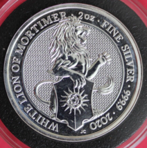 2020 £5 UK White Lion Of Mortimer 2 Troy Ounces .999 Fine Silver Medal GFB 6109 - $109.99
