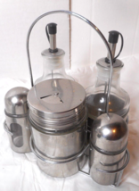 Parini 6-Piece Stainless Steel Condiment Set Elegant Tabletop Caddy Glass Lining - £14.14 GBP