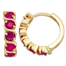 1.20CT Round Simulated Ruby S-Link Huggie Hoop Earrings 14K Yellow Gold ... - £150.72 GBP