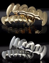 4 pc Fangs Grillz Gold &amp; Silver Plated Set Top Bottom Teeth w/Molds Hip Hop - £9.98 GBP