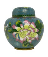 ANTIQUE CHINESE CLOISONNE GINGER JAR FLOWER PEONY FlORAL VASE LID BLUE T... - $3,998.28 MXN