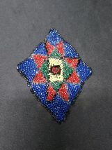 Antique Hand Stitched Glass Bead Diamond Shaped Patch, Native American ? - $29.63