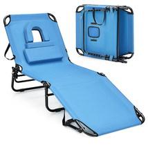 Beach Chaise Lounge Chair W/ Face Hole Pillows &amp; 5-Position Adjustable Backrest - £109.37 GBP