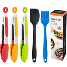 Small Silicone Tongs For Cooking - Set Of 5, 3 Pcs 8.6-Inch Mini Serving Tongs-6 - £15.97 GBP