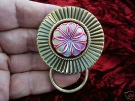 #E579) Red Czech Eyeglass flower pin pendant ID badge holder - $23.36