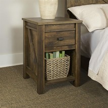 Rustic Brown Wooden Farmhouse End Table Side Nightstand Storage Drawer Accent - £170.85 GBP