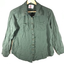 Justice Top Girl&#39;s 18/20 Green Studded Collar Button Up - $5.96