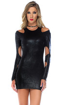 Forplay Midnight Hour Long Sleeve Cold Shoulder Metallic Black Mini Dres... - $14.99+