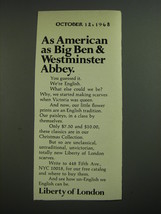 1968 Liberty of London Ad - As American as Big Ben &amp; Westminster Abbey - £14.76 GBP