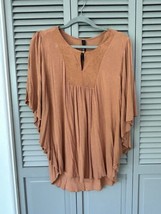 Melissa McCarthy Seven7 Rust Orange Batwing Blouse Size Large Embroidered - $22.30