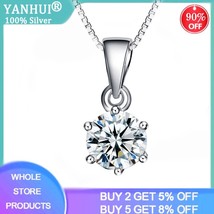 YANHUI With Certificate Real 925 Solid Silver Pendant Necklace Round 8mm 2.0ct Z - £12.35 GBP