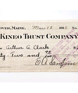 1915 Kineo Trust Company Bank Check E.A. Sampson Dover Maine Signed 7041... - $28.01 CAD
