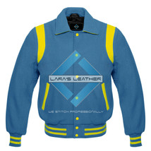 Blue Varsity Full Wool Letterman College Jacket &amp; Real Leather Shoulder ... - $79.99