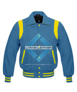 Blue Varsity Full Wool Letterman College Jacket &amp; Real Leather Shoulder ... - €69,72 EUR