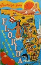 Greetings From Florida Sunshine State Land of Pleasure Chrome  Postcard D29 - £2.79 GBP