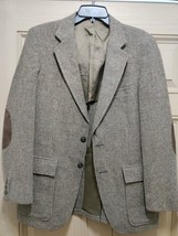 VINTAGE Men&#39;s Wool Tweed Blazer Coat Jacket Suede Patches SZ 39R Made In... - £14.65 GBP