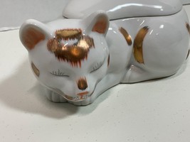 Vintage Andrea By Sadek Japan Porcelain Gilded Sleeping Cat Trinket Dish - £30.94 GBP