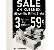 Kleenex Dispoable Tissues 1933 Advertisement 3 Packages For 59 Cents DWKK12 - $19.99