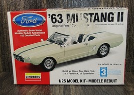 1995 Lindberg &#39;63 Ford Mustang II Model Kit #72169 1:25 Skill 2 Level VTG - $25.24