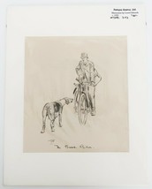 Lionel Edwards 1930&#39;s matted book illustration print man on bike with hound dog - $19.99