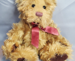 Russ Berrie &amp; Co. Gregory Brown Bear Burgundy Ribbon Stuffed Plush Toy 8... - £13.49 GBP
