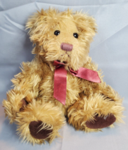 Russ Berrie &amp; Co. Gregory Brown Bear Burgundy Ribbon Stuffed Plush Toy 8 inch - £13.41 GBP