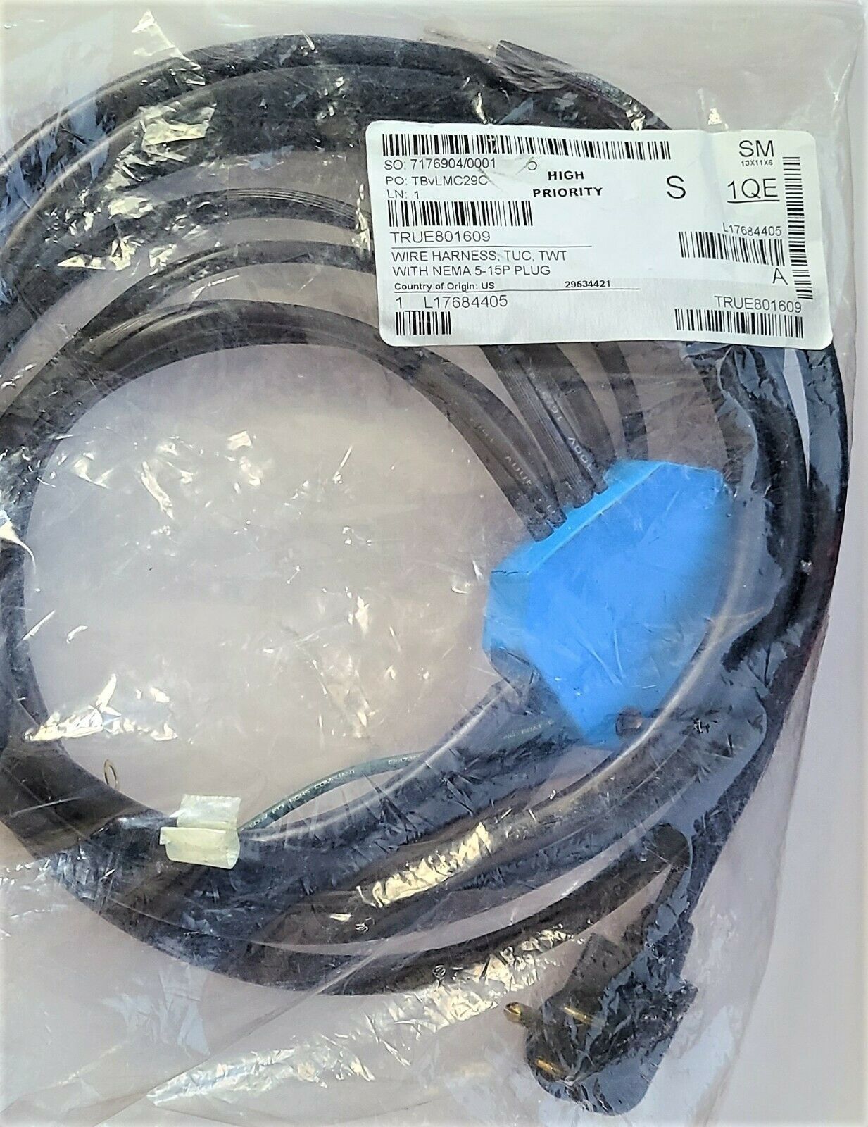 801609 True Wire Harness, Tuc, Twt With Nema 5-15P Plug and Cable - $50.00