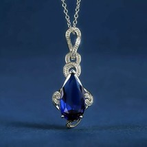 2Ct Pear Cut Lab-Created Blue Sapphire Halo Pendant 14K White Gold Plated - £110.26 GBP