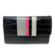 Vintage Womens Leather Black Croc Design Organizer Wallet Clutch Dragonf... - $12.45