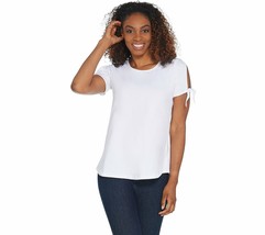 Women with Control Curved Hem T-Shirt Tie Sleeve Detail White Medium - £7.55 GBP