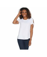 Women with Control Curved Hem T-Shirt Tie Sleeve Detail White Medium - $13.02 CAD