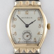 Benrus Oro Pieno Mano-Avvolgimento Tonneau Orologio W/ Pelle Fascia Mov #900 - $311.84