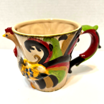 Pier 1 Coffee Tea 3D Chicken Rooster Hand Painted Dolomite Mug Cup - £12.26 GBP