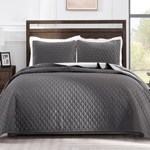 Exclusivo Mezcla Reversible King Size Quilt Bedding Set With, Grey, 104&quot;... - $44.99